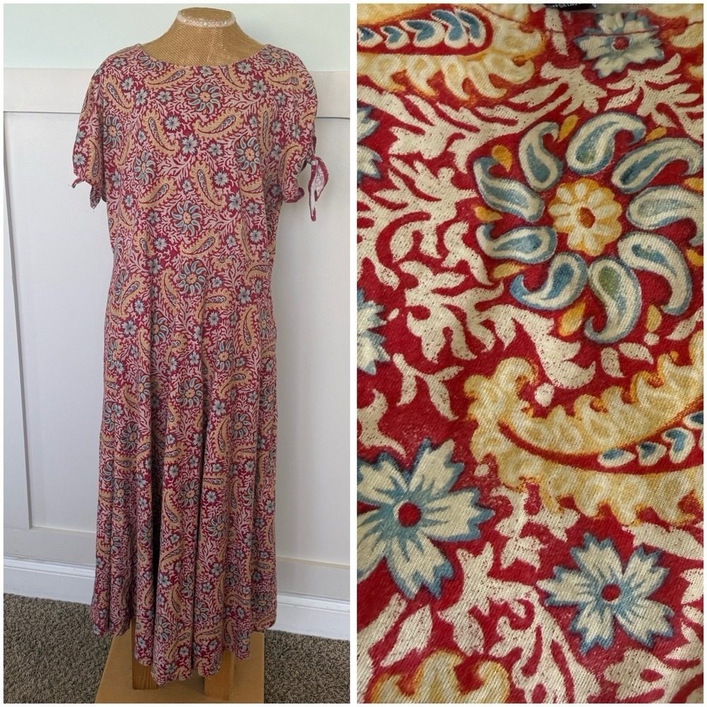 Chaps Paisley Maxi Dress Size 1X Floral Red Boho Tribal Western 100% Cotton